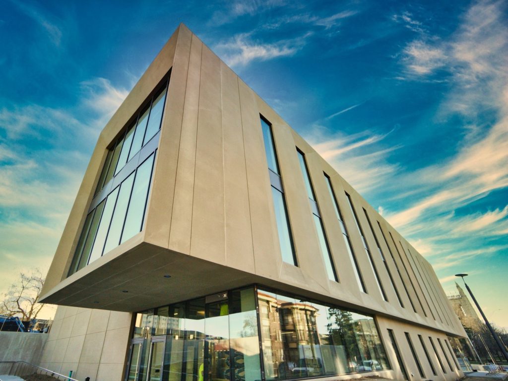 Sinquefield Music Center in front of a bright blue sky