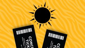 Sun iocn and a pair of concert tickets.